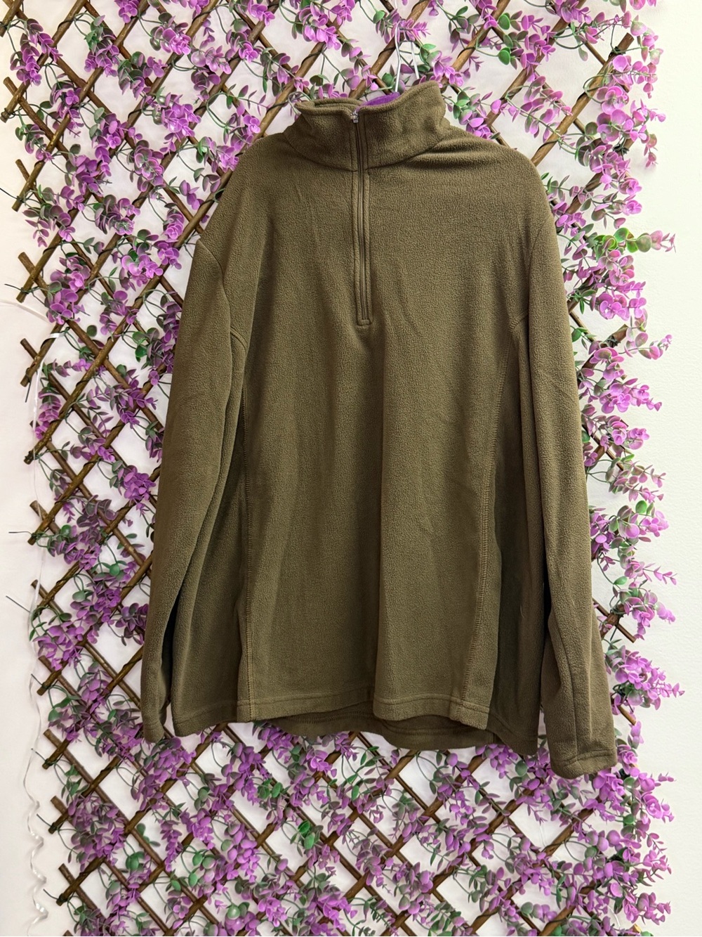 Lands' End Olive Green / Brown Half-Zip Turtleneck Fleece Pullover